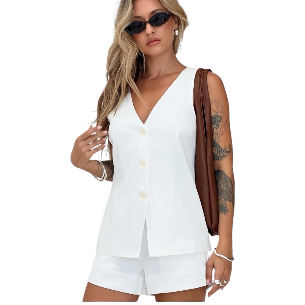 Princess Polly White Sleeveless Button Vest - Picture 2 of 10